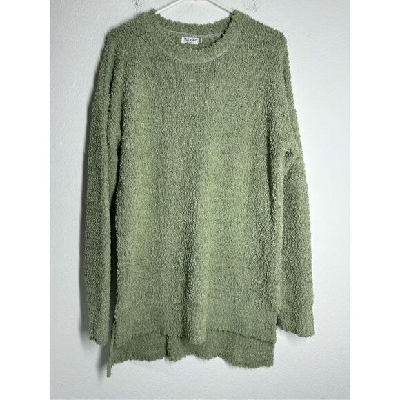 Tobrief Crewneck Booklined Loose Knit Fringe Sweater Olive Green Size L - Picture 1 of 10
